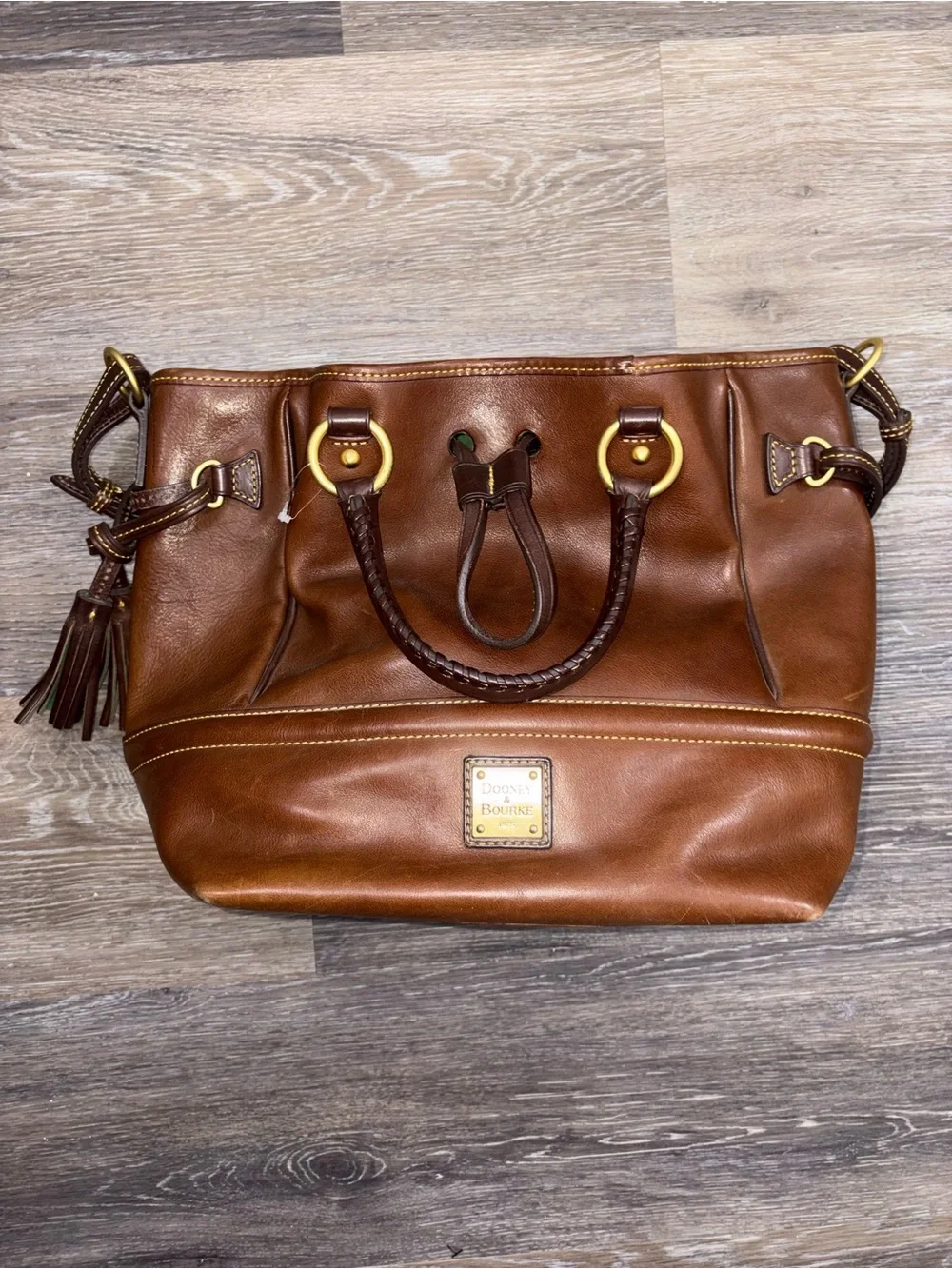 Dooney & Bourke Florentine Buckley Chestnut Leather Drawstring Satchel